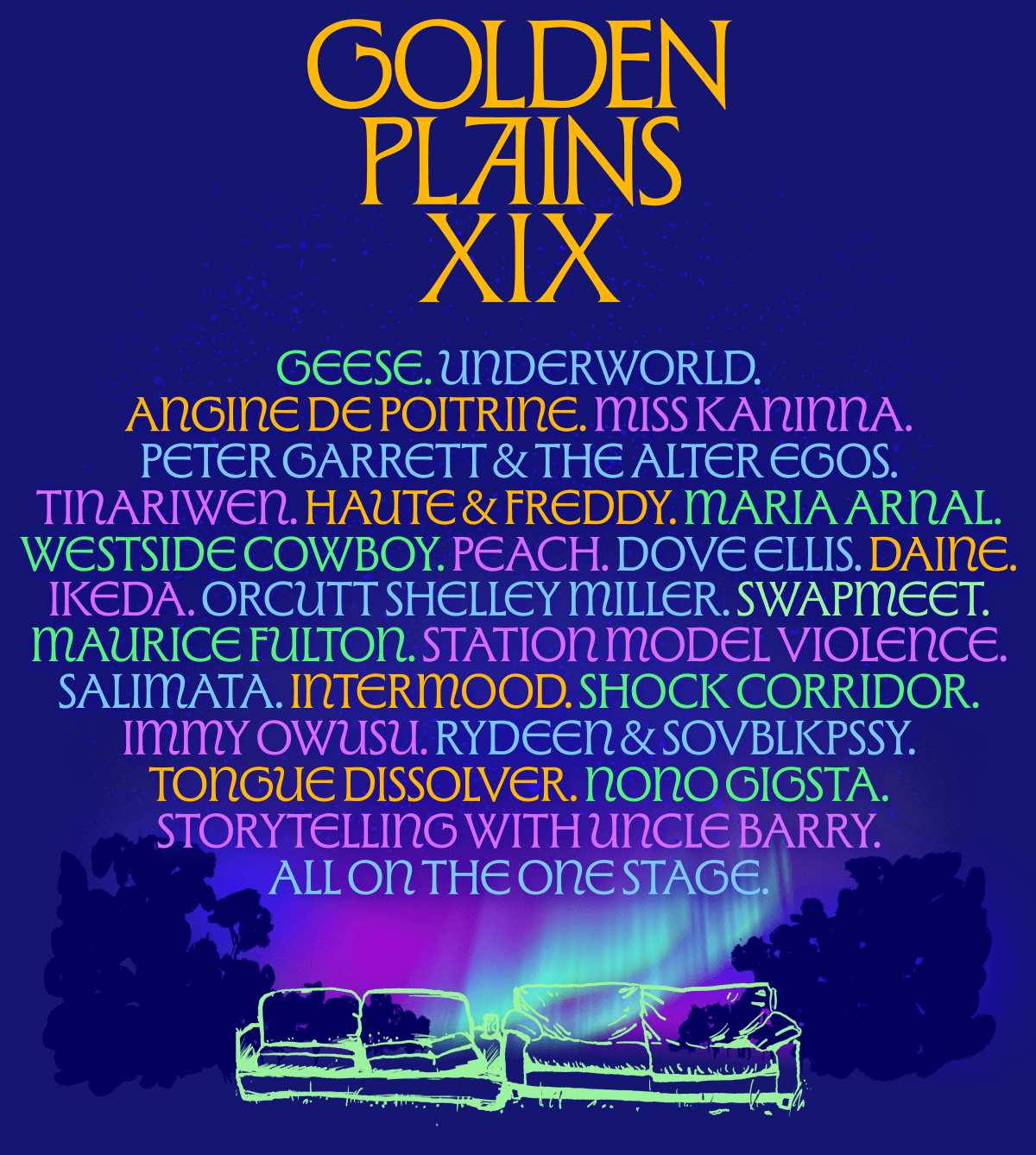 Golden Plains XIX 2027 official artist lineup poster, Meredith Supernatural Amphitheatre